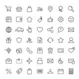 e-commerce online shopping line black 49 icons set