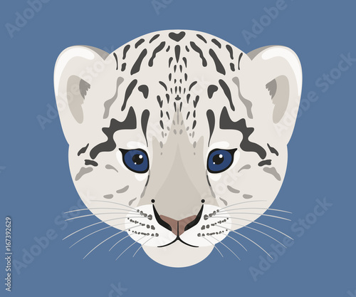 Snow leopard cub. Face of cute baby snow leopard. Vector illustration.