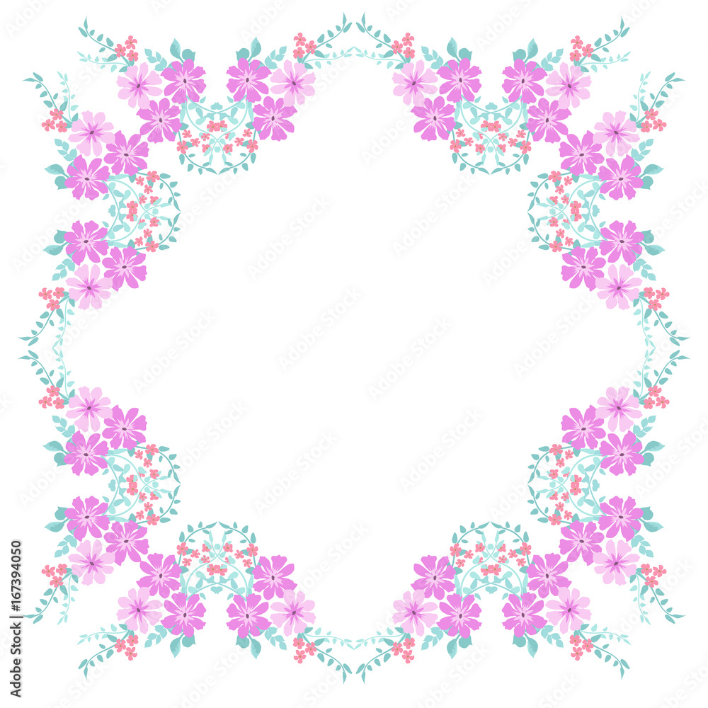 Frame from wild charming flowers. Greeting card template. Design artwork for the poster, invitation, calendars. Place for text. Frame from wild charming flowers. Greeting card template. Design artwork for the poster, invitation, calendars. Place for text.