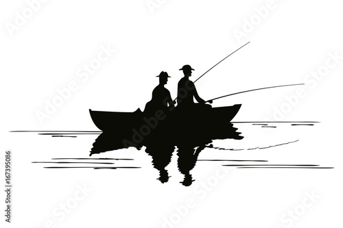 Two fishermen in a boat.