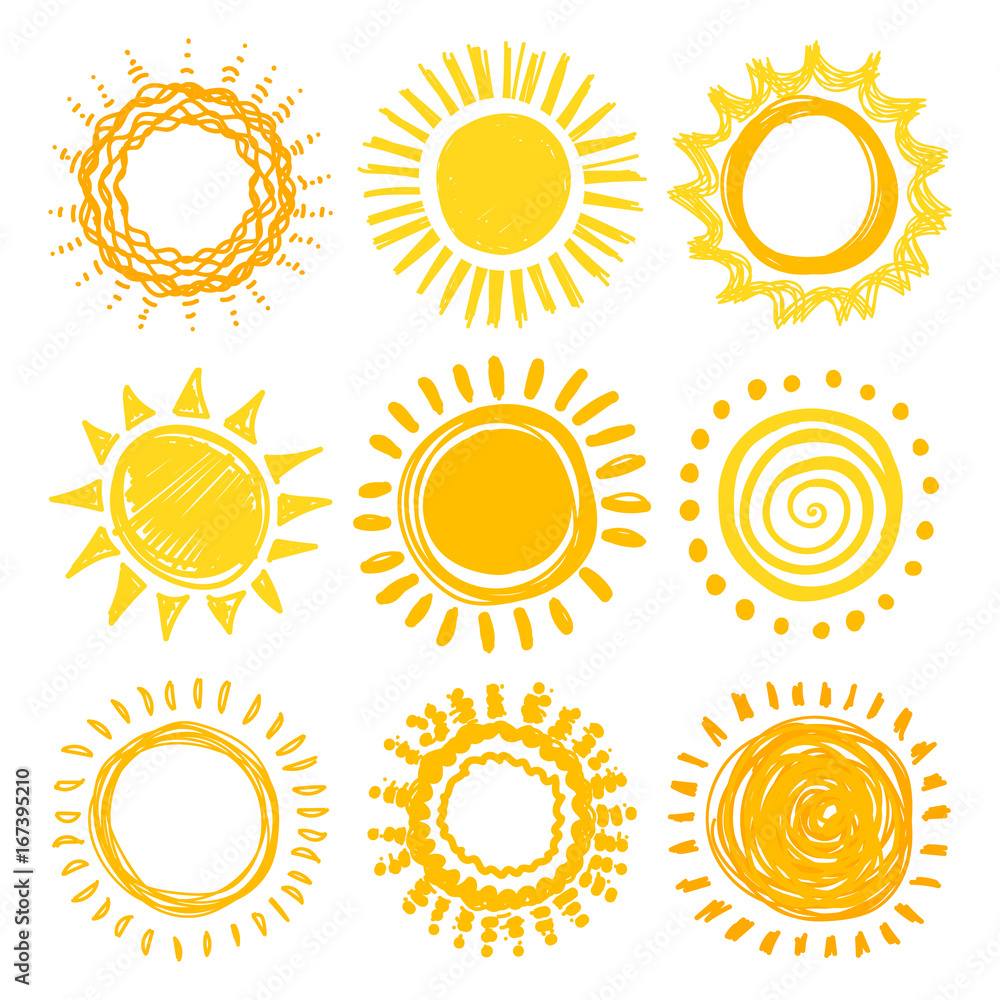 custom made wallpaper toronto digitalDoodle sun collection for summer design. Vector illustration