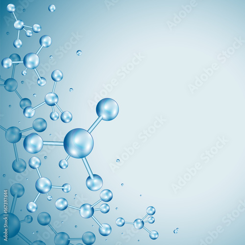 Abstract molecules design. Atoms. Molecular structure with blue spherical particles. Vector illustration