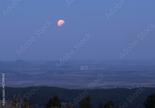 Partial lunar eclipse of the power plant in the Czech Central Mountains.