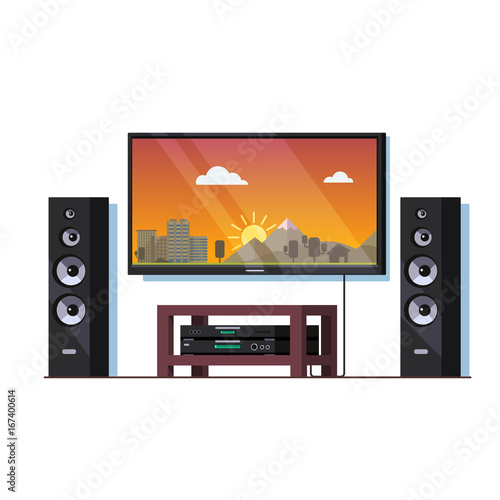 Home theatre system with big wall tv screen