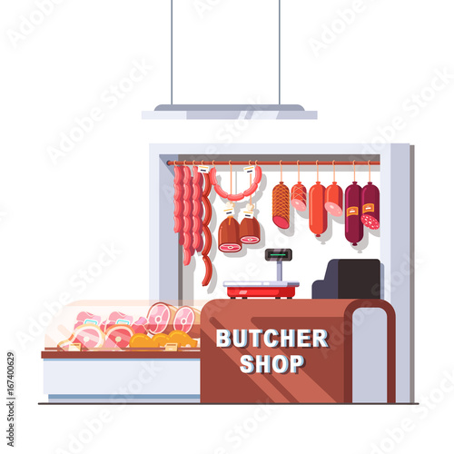 Supermarket butcher shop checkout counter