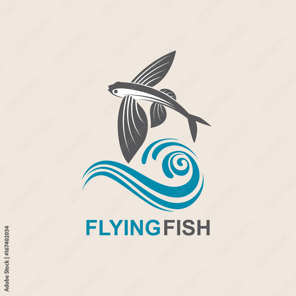 Fototapeta premium icon of flying fish with waves