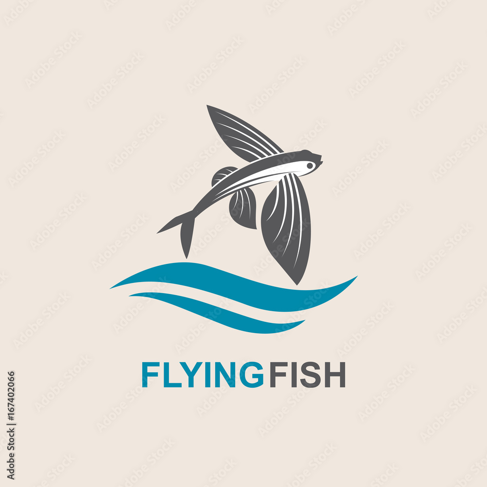 icon of flying fish with waves icon of flying fish with waves