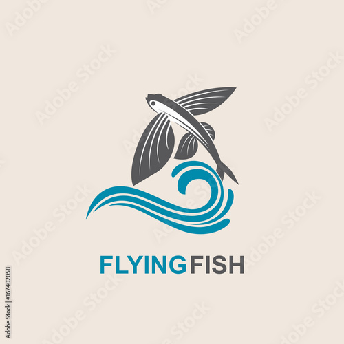 Canvastavla icon of flying fish with waves