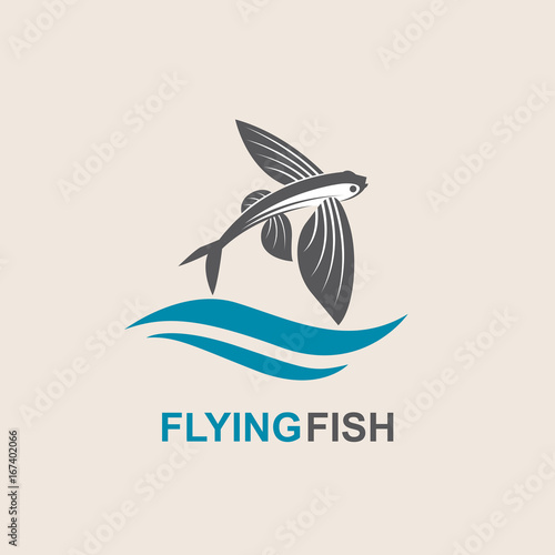 Fotografie, Obraz icon of flying fish with waves