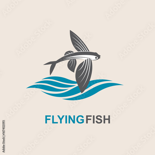 Canvas Print icon of flying fish with waves