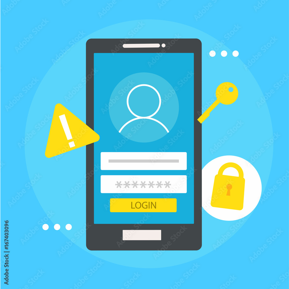User based security banner. Phone with login box, key, lock User based security banner. Phone with login box, key, lock