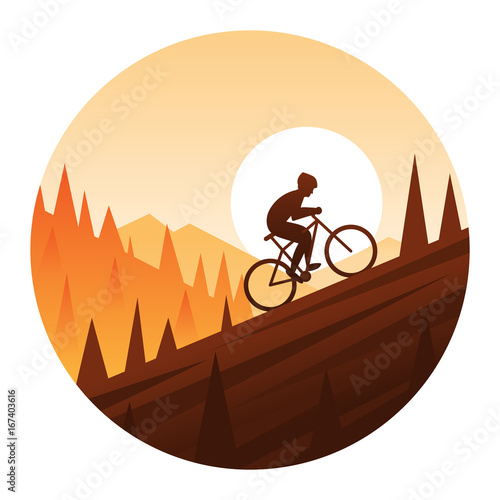 Mountain Bike Climbing Round Icon