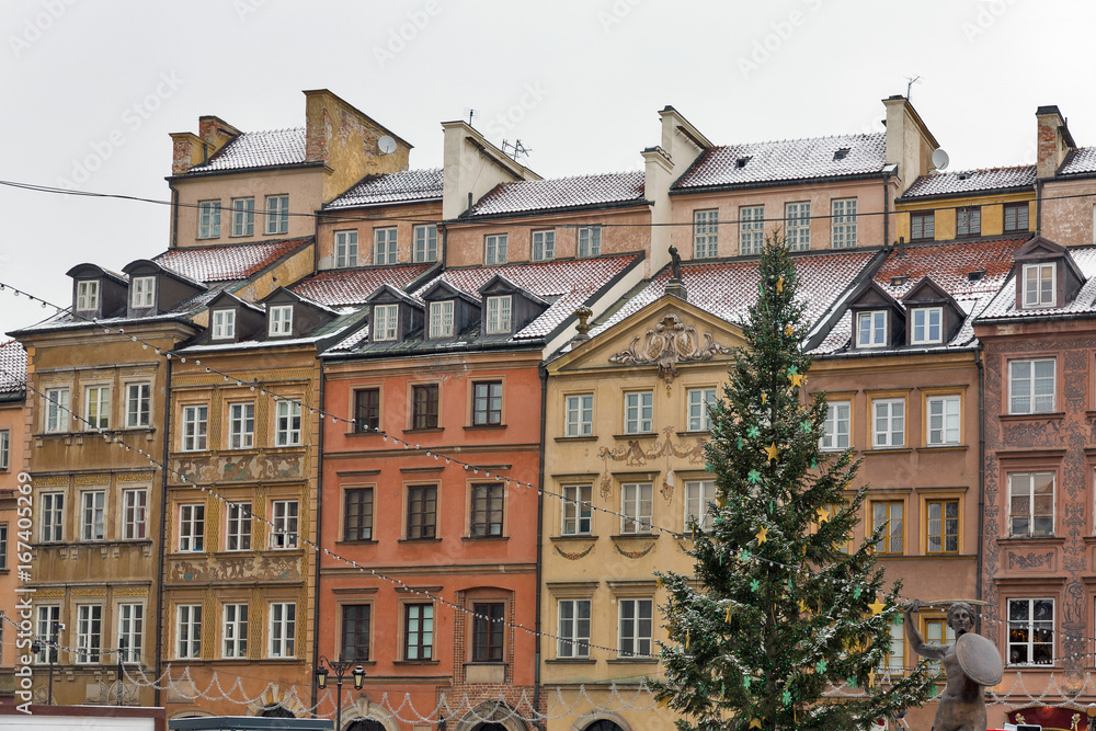 Fototapeta premium Christmas Old Town market square in Warsaw, Poland.