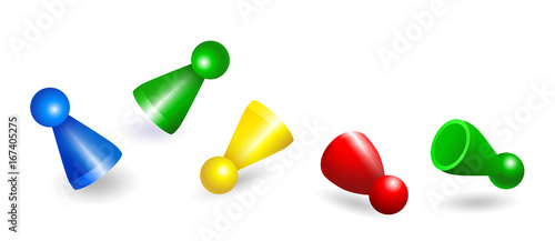 Spielfiguren, Spielfigur, Spielsteine, Halmakegel, Halmafigur, Pöppel  
Figuren aus Kunststoff für Gesellschaftsspiele, 
Vektor illustration isoliert auf weißem Hintergrund 