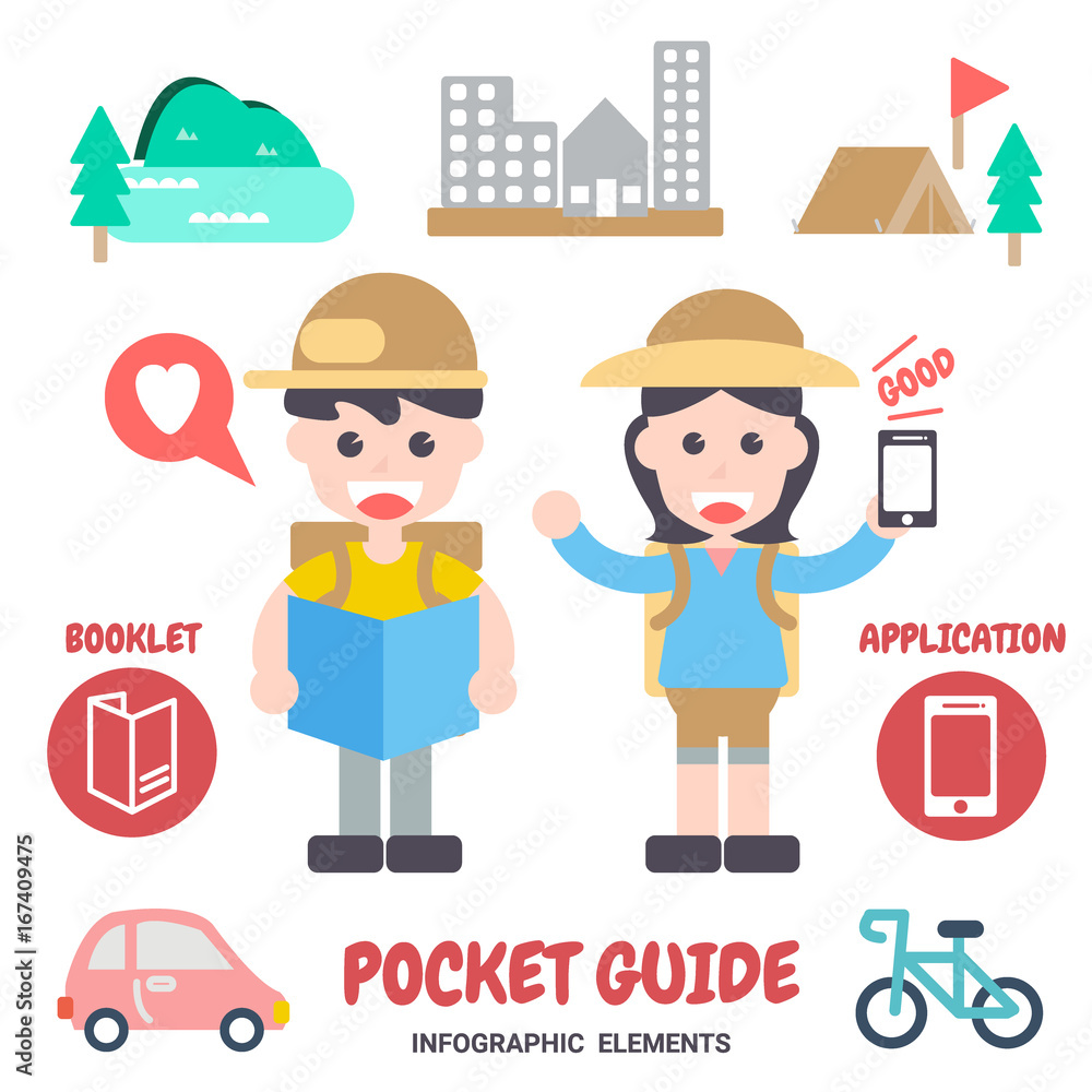 Naklejka premium Pocket Guide booklet And Application, Vector Illustration. Flat Design Elements.