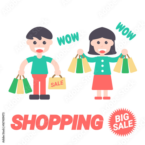 Shopping Big Sale  Vector Illustration. Flat Design Elements.