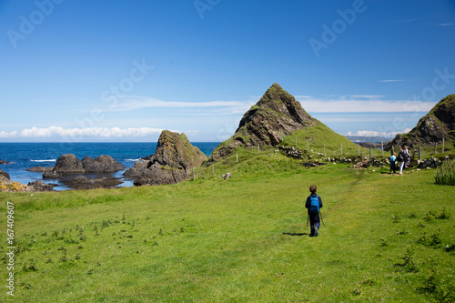 Northern Ireland coast landscape, hiking family 