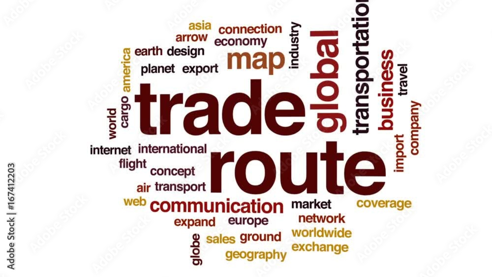 Trade route animated word cloud, text design animation. Trade route animated word cloud, text design animation.