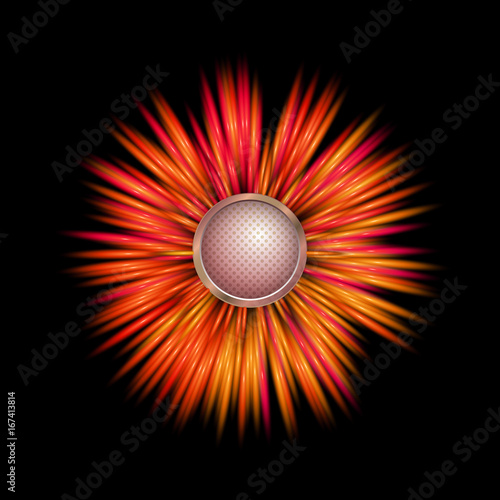 Abstract flower with stylish button on black background vector illustration. The plant of Astra