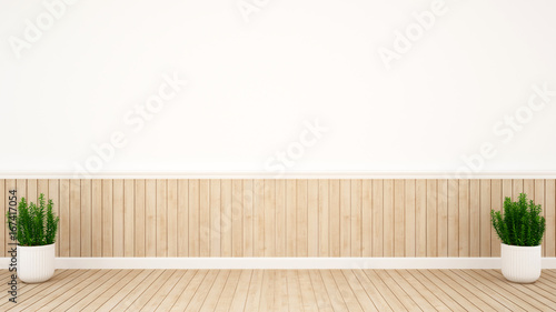 plant and wall decoration in empty room for hall or reception artwork- 3D Rendering