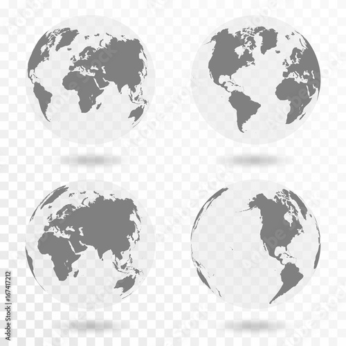 Planet Earth icon set. Earth globe isolated on transparent background