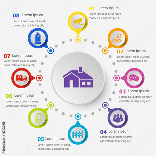 Infographic template with village icons