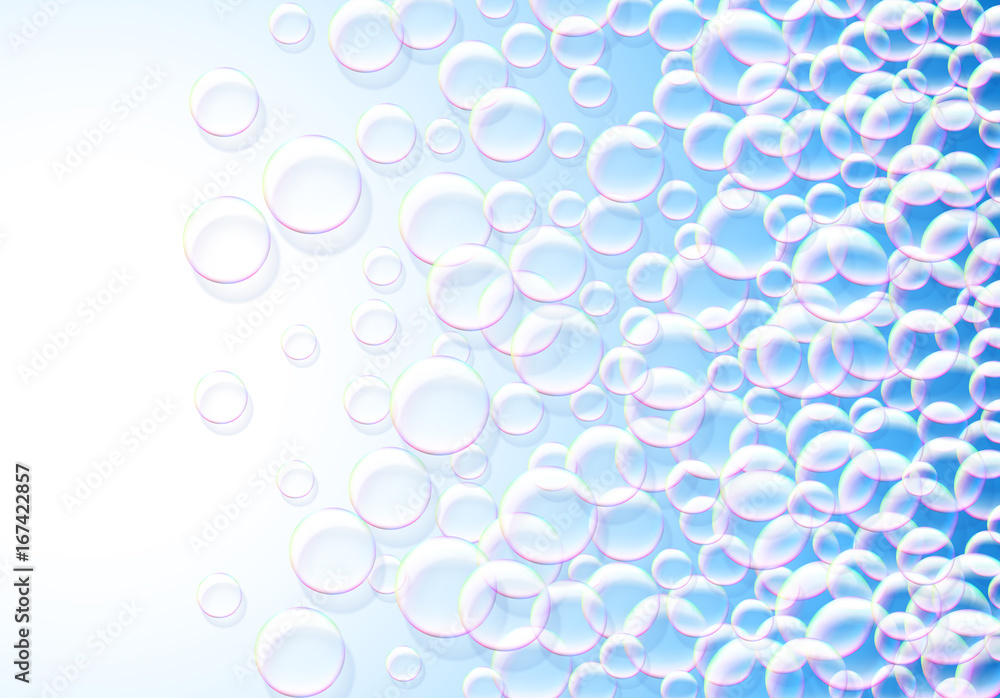 Soap bubbles abstract blue background with rainbow colored airy foam Soap bubbles abstract blue background with rainbow colored airy foam