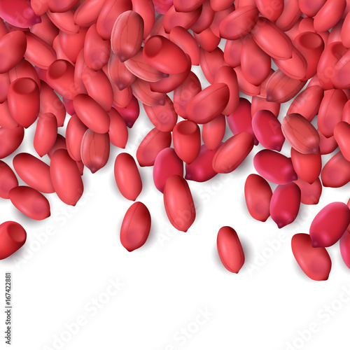 Arachis or peanuts background with red scattered nuts and beans