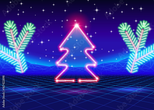 Christmas card with 80s neon tree