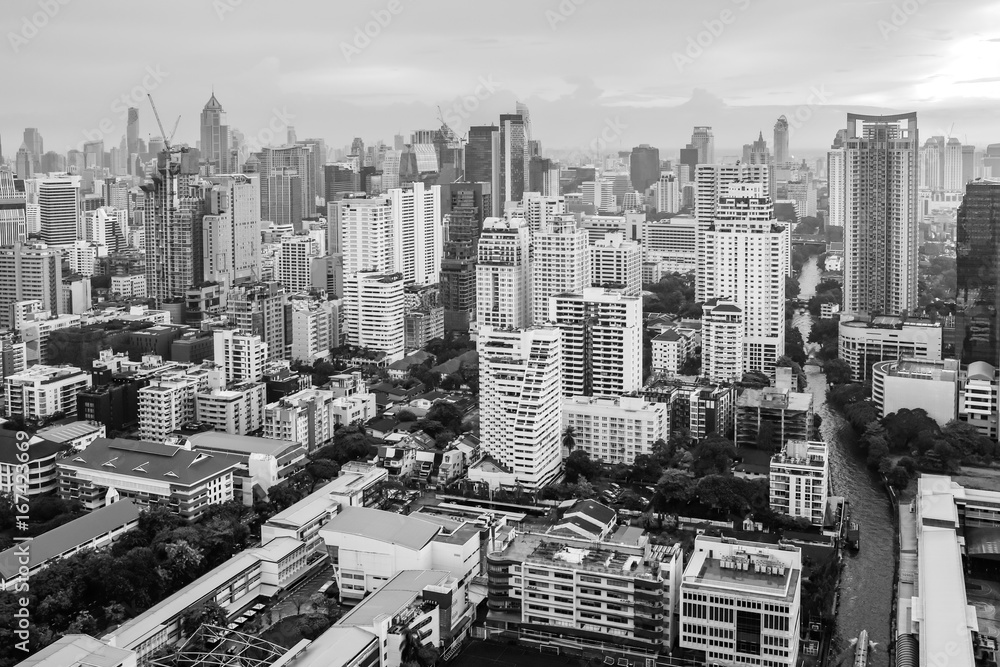 Bangkok city skyline in black and white, cityscape background