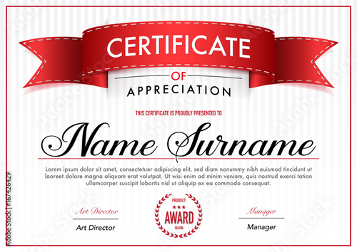 Certificate of appreciation award design template,luxury and premium diploma style.Vector illustration.