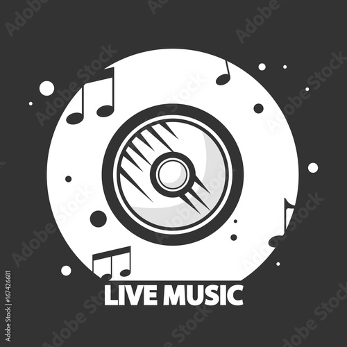 Live music black and white logotype with vynil record