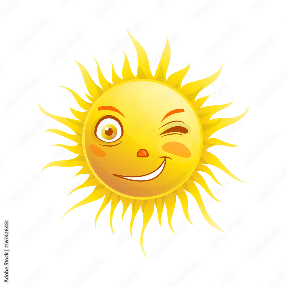 Sun smile winking cartoon emoticon summer emoji face vector icon