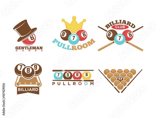 Pool or billiards vector icons set