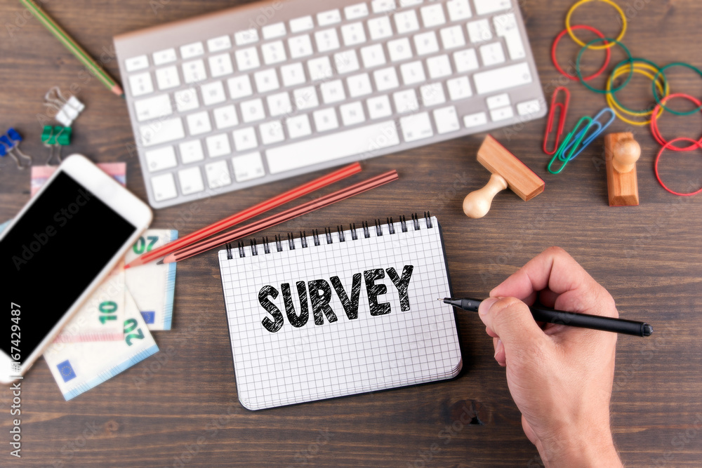 Survey concept. Office desk with computer keyboard. Stock Photo | Adobe ...
