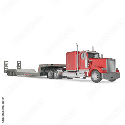 Truck with Double Drop Trailer on white. 3D illustration, clipping path