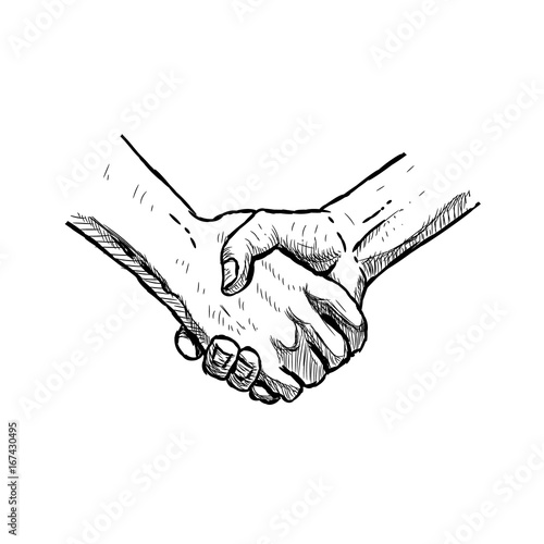 Hand drawn handshake. Isolated sketch. Vector illustration.