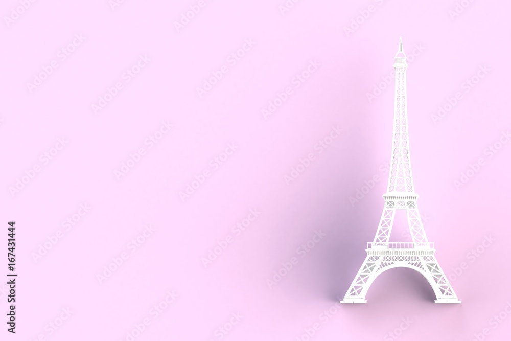 White eiffel tower on pink background, 3D rendering