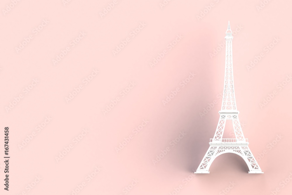 White eiffel tower on red background, 3D rendering