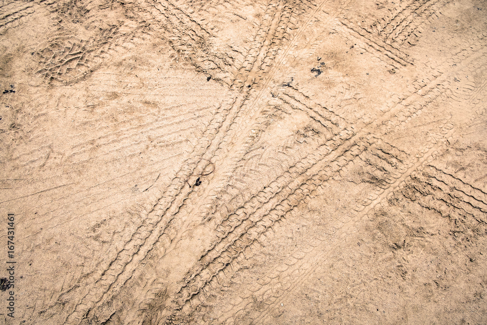 Tire tracks on dirt road