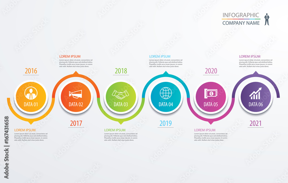 6 circle timeline infographic template business concept background. Vector can be used for workflow layout, diagram, number step up options, web design ,annual report