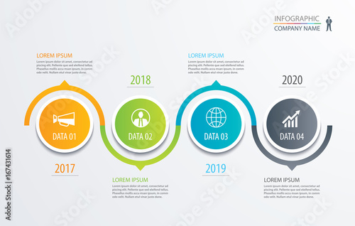 4 circle timeline infographic template business concept background. Vector can be used for workflow layout, diagram, number step up options, web design ,annual report