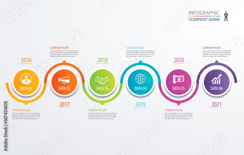 6 circle timeline infographic template business concept background. Vector can be used for workflow layout, diagram, number step up options, web design ,annual report