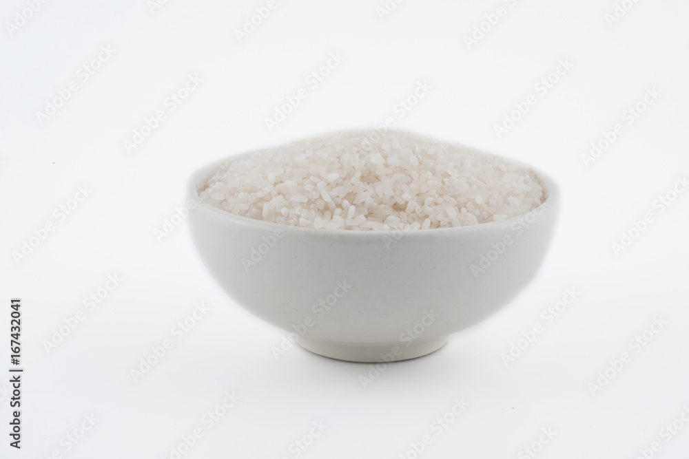white rice, natural long rice grain for background and texture on white background white rice, natural long rice grain for background and texture on white background
