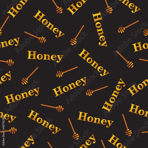 Honey. Seamless pattern, Honey dipper on a black background, vector