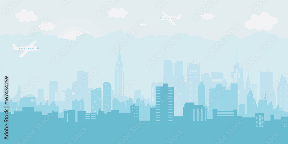 Silhouette of the city in a day. Vector illustration