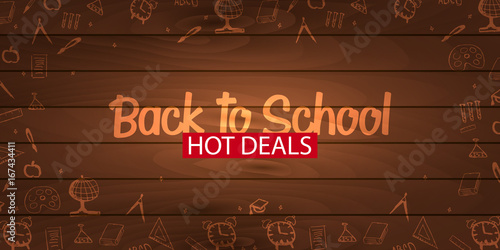 Back to School wooden background. Education banner. Vector illustration.