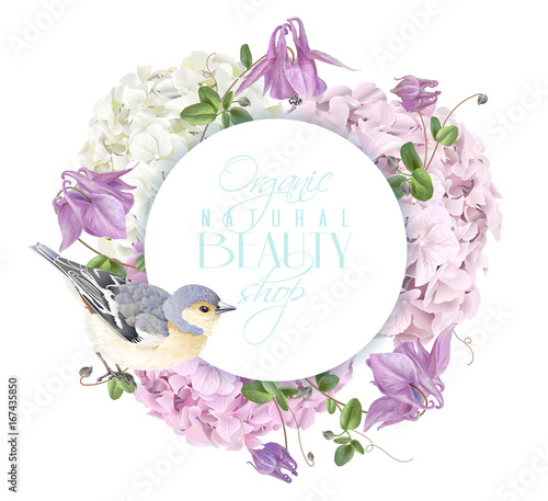 Hydrangea bird round logo