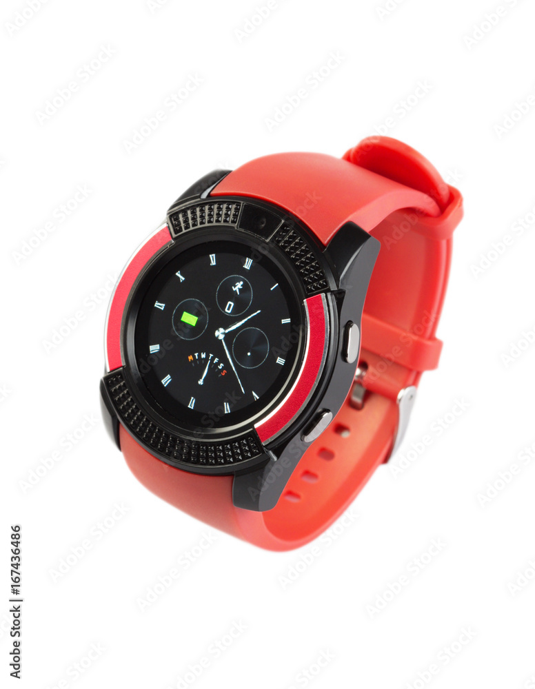 Modern style wristwatch with red silicone strap Modern style wristwatch with red silicone strap
