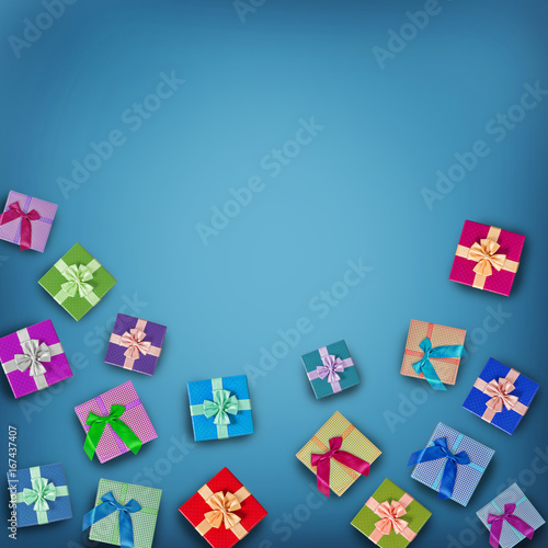 Beautiful gift box on blue color background.